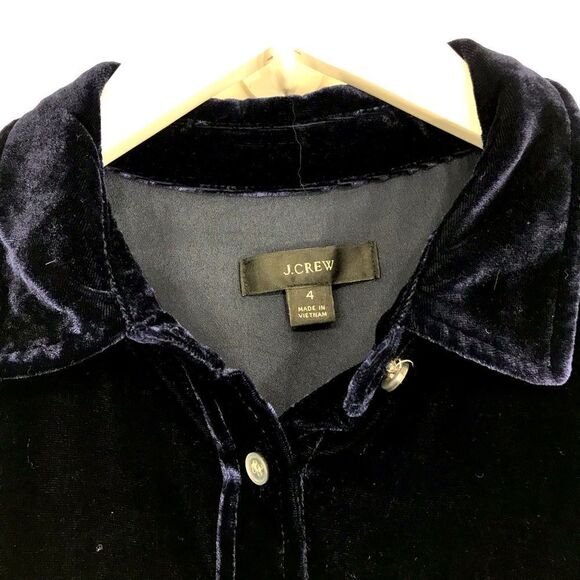 J. Crew Navy Blue Velvety Velour Button Up Pocket Chest Long Sleeve Shirt - Picture 14 of 16